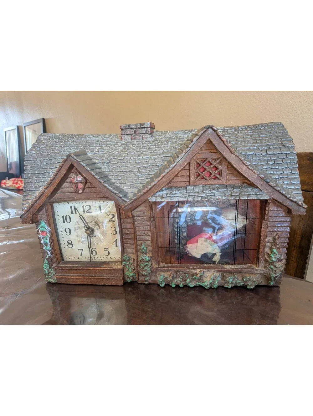 VINTAGE HADDON ANIMATED LIGHTED MUSICAL HOME SWEET HOME ROCKING GRANDMA CLOCK
